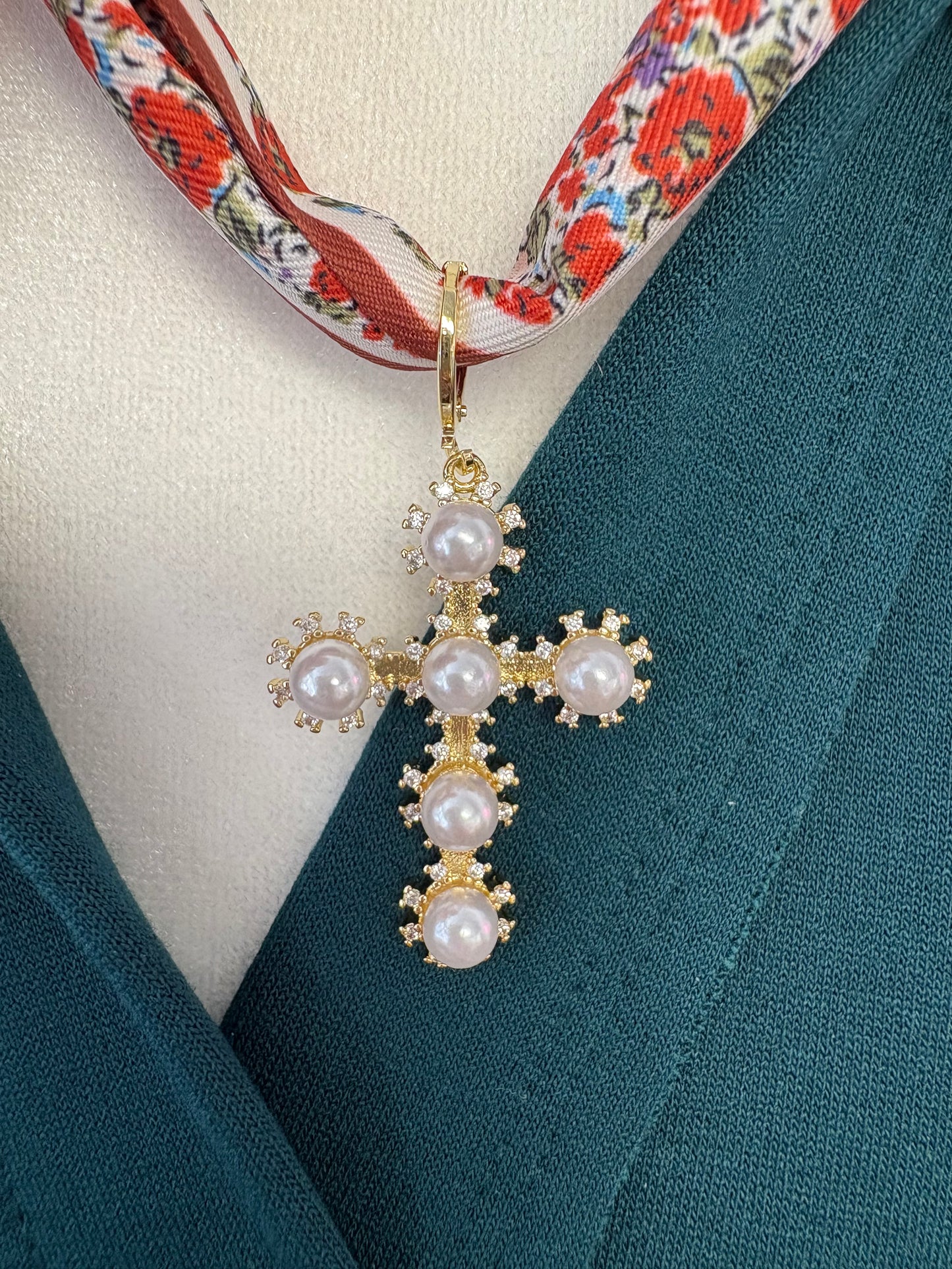 Gold cross with Pearls Charm