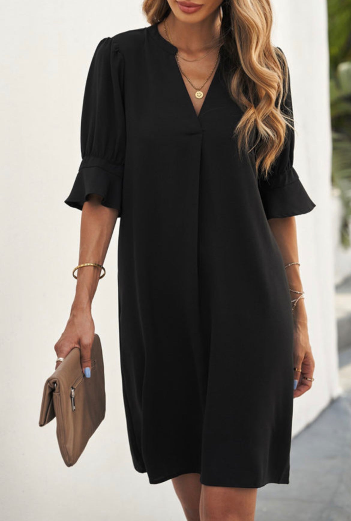 Black Ruffled Sleeve Dress