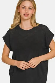 Black Rolled Sleeve Top