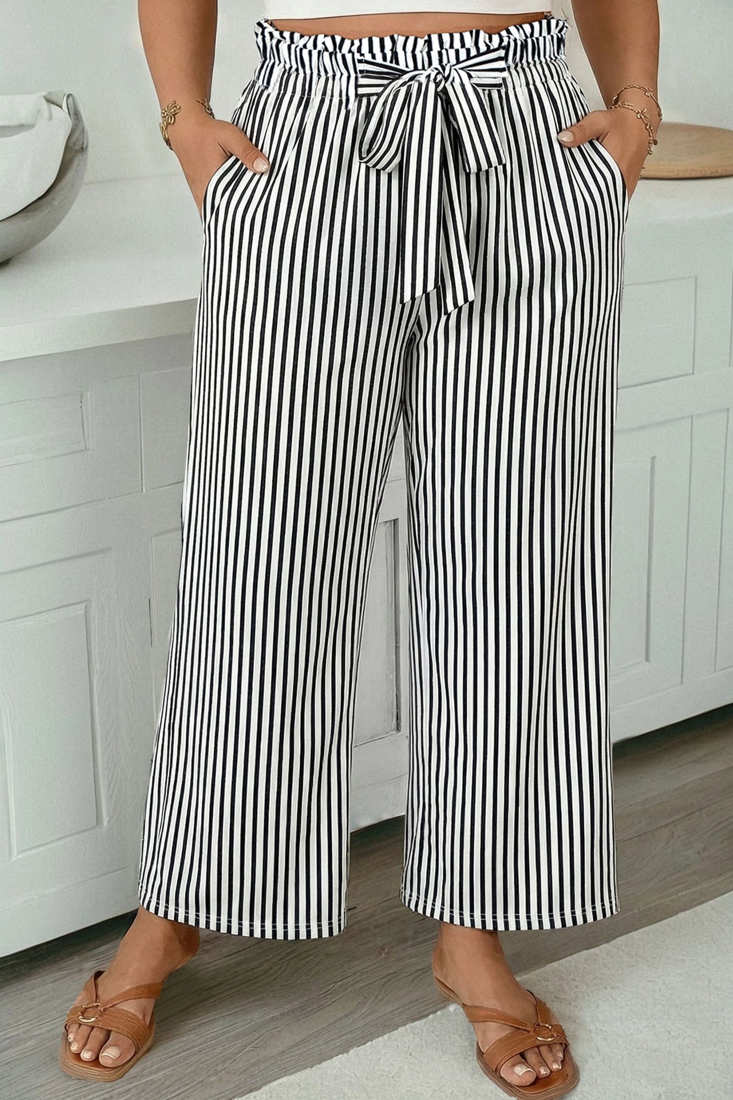Curvy Black Stripe Pants