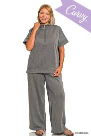 Curvy Charcoal Zip Top Pants Set