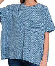 Dusty Blue Ribbed Top