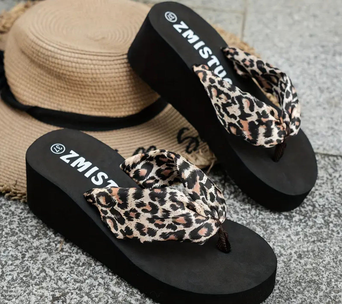 Leopard Print Flip Flops