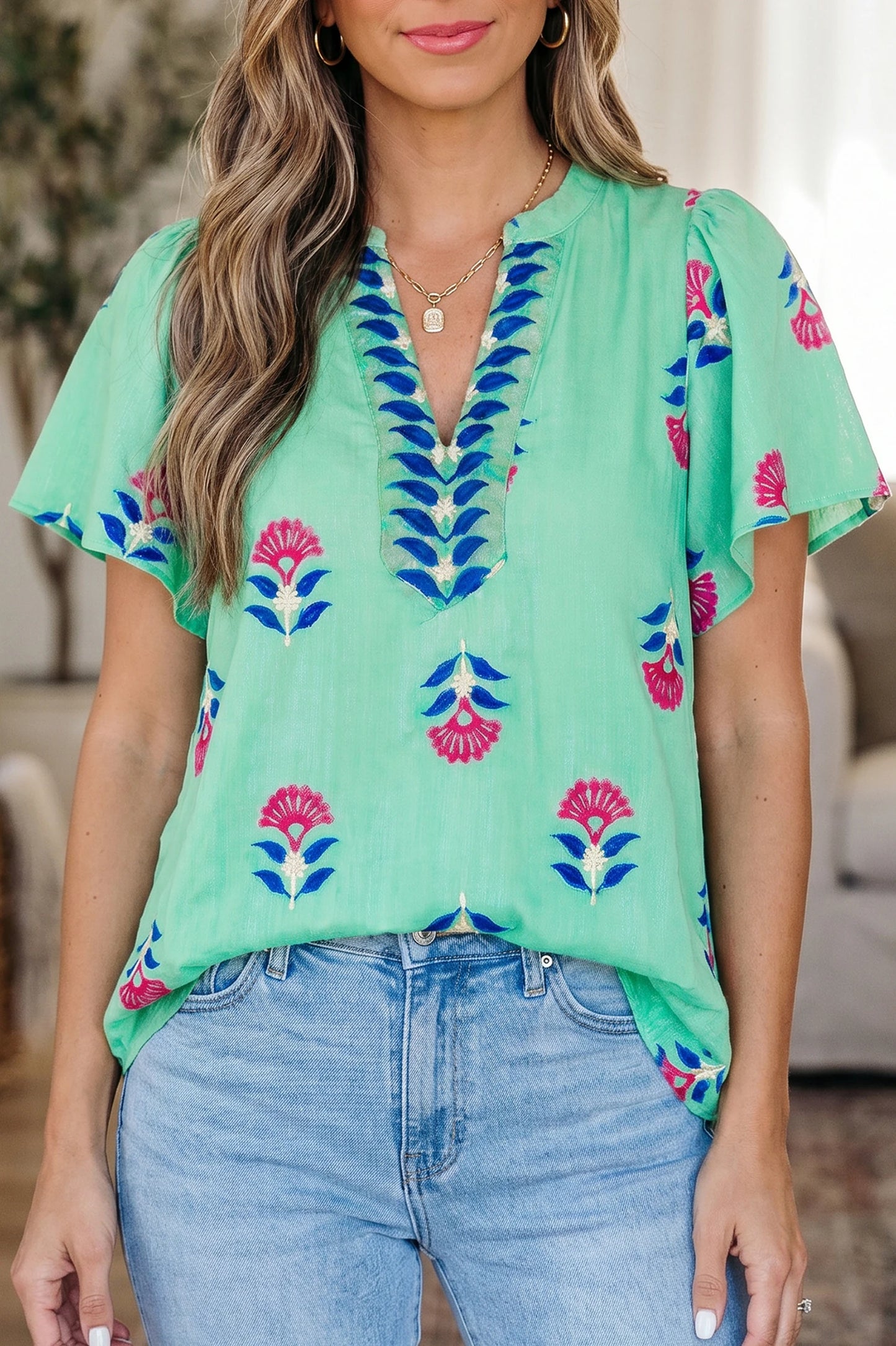 Mint Green V-Neck Top