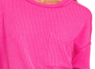 Hot Pink Ribbed Short Sleeve Top