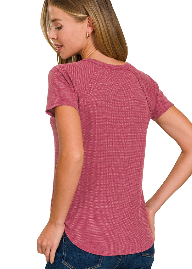 Cabernet Waffle Short Sleeve Top