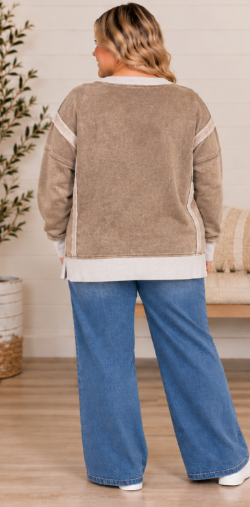 Plus Size Mocha Acid Washed Top