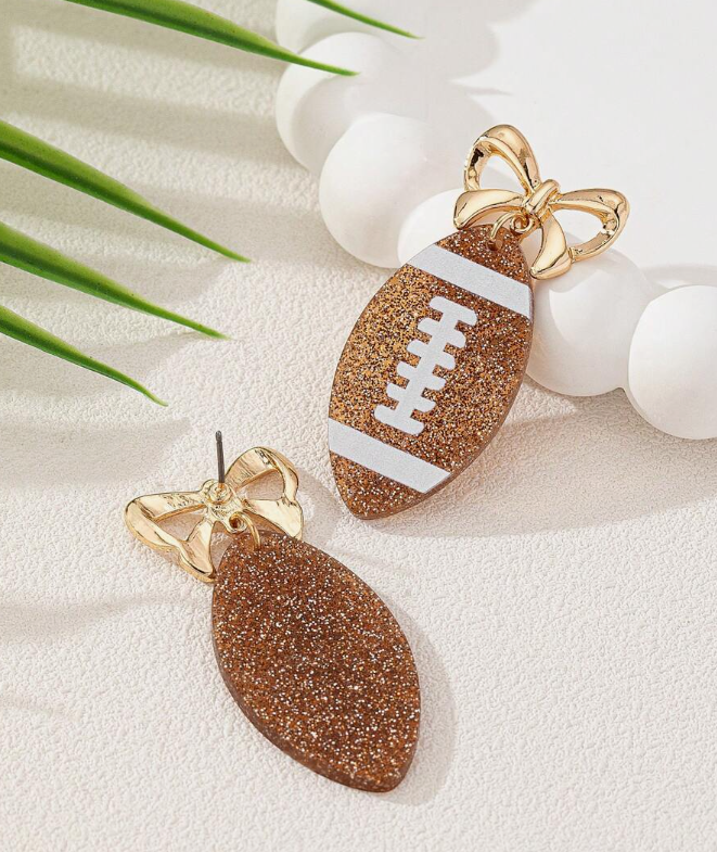 Gold Bowknot Football Earrings