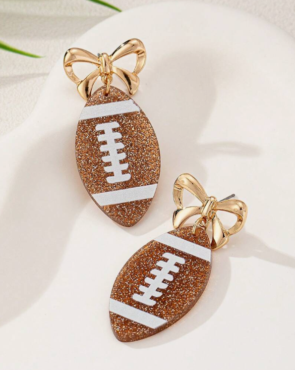 Gold Bowknot Football Earrings