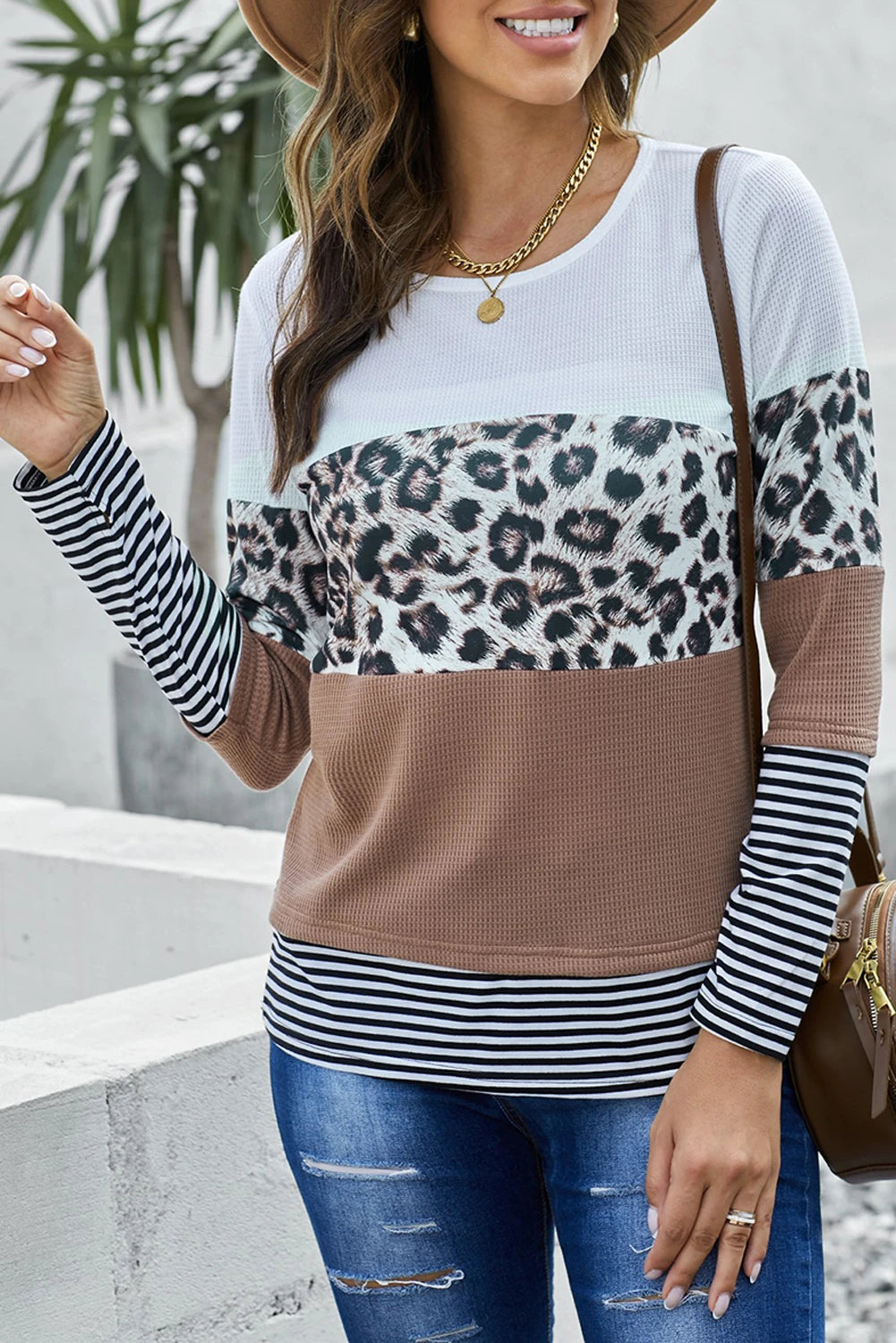 Leopard Block Long Sleeve Top