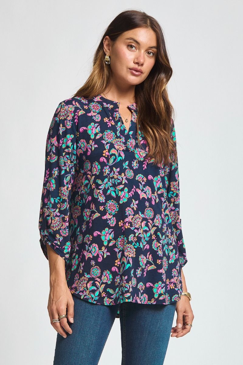 Navy Lizzy 3/4 length sleeve blouse
