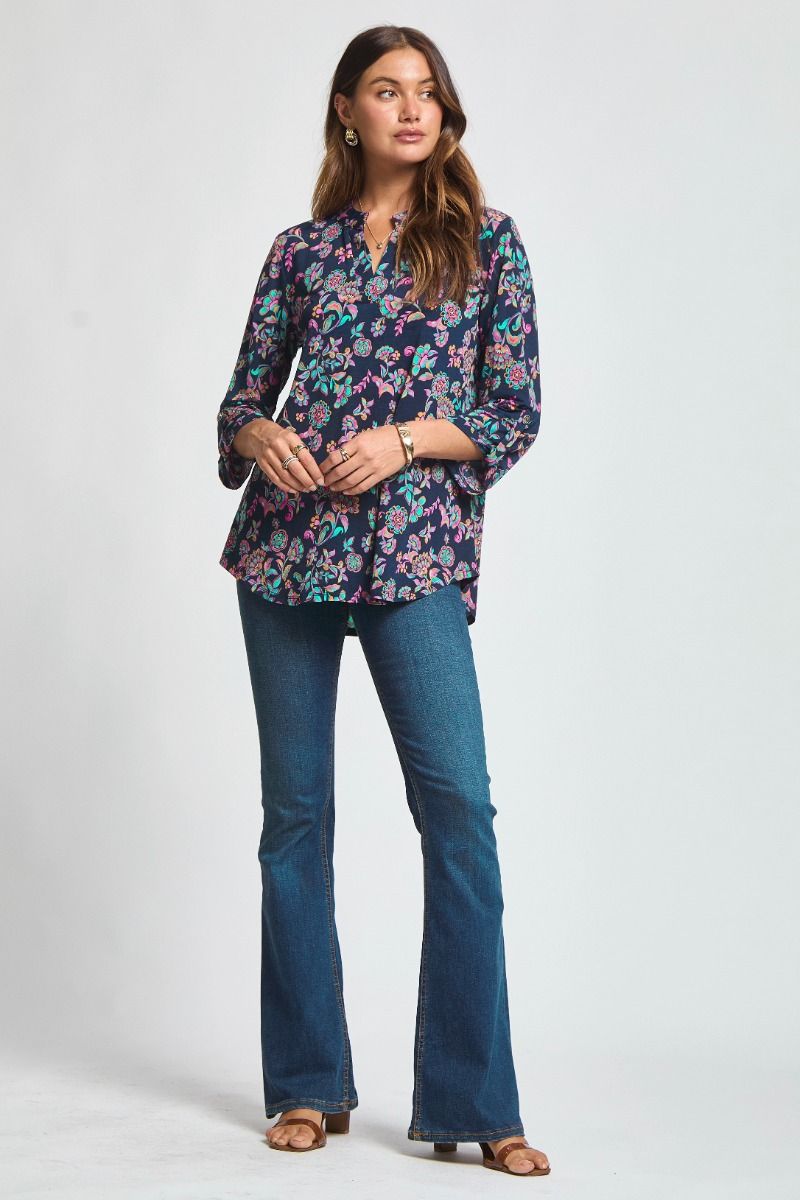 Navy Lizzy 3/4 length sleeve blouse
