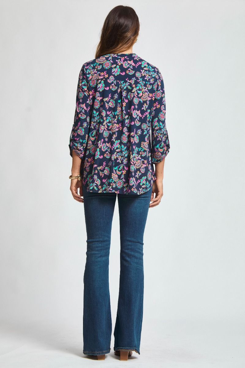 Navy Lizzy 3/4 length sleeve blouse