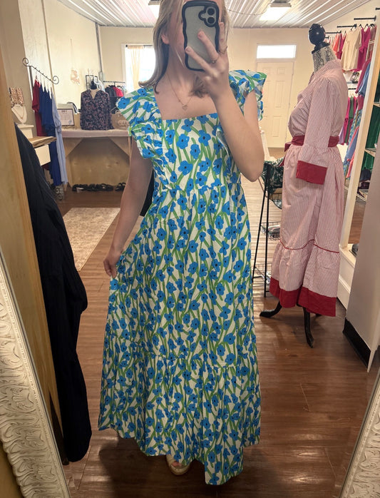 Coastal Bloom Ruffle Strap Maxi