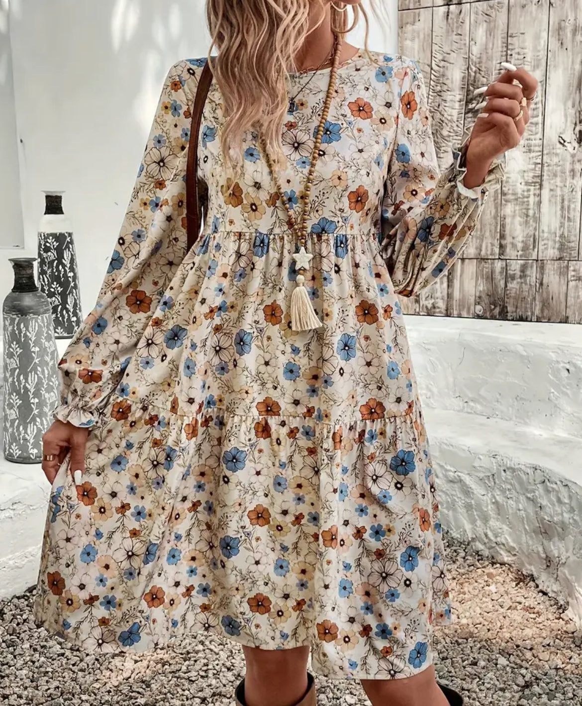 Floral Long Sleeve A-Line Dress