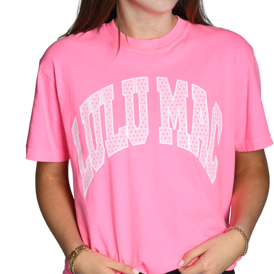 LULU MAC Polka Dot Adult Neon Pink Tee