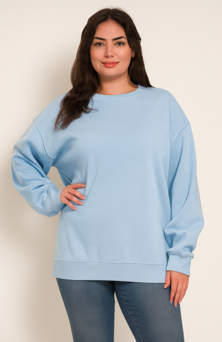 Curvy fleece crewneck pullover sweatshirt