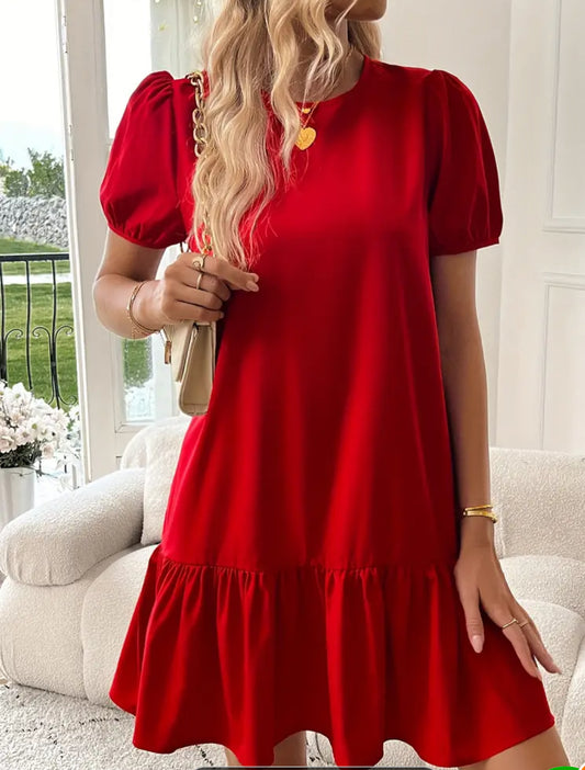 Red Ruffle Trim Dress