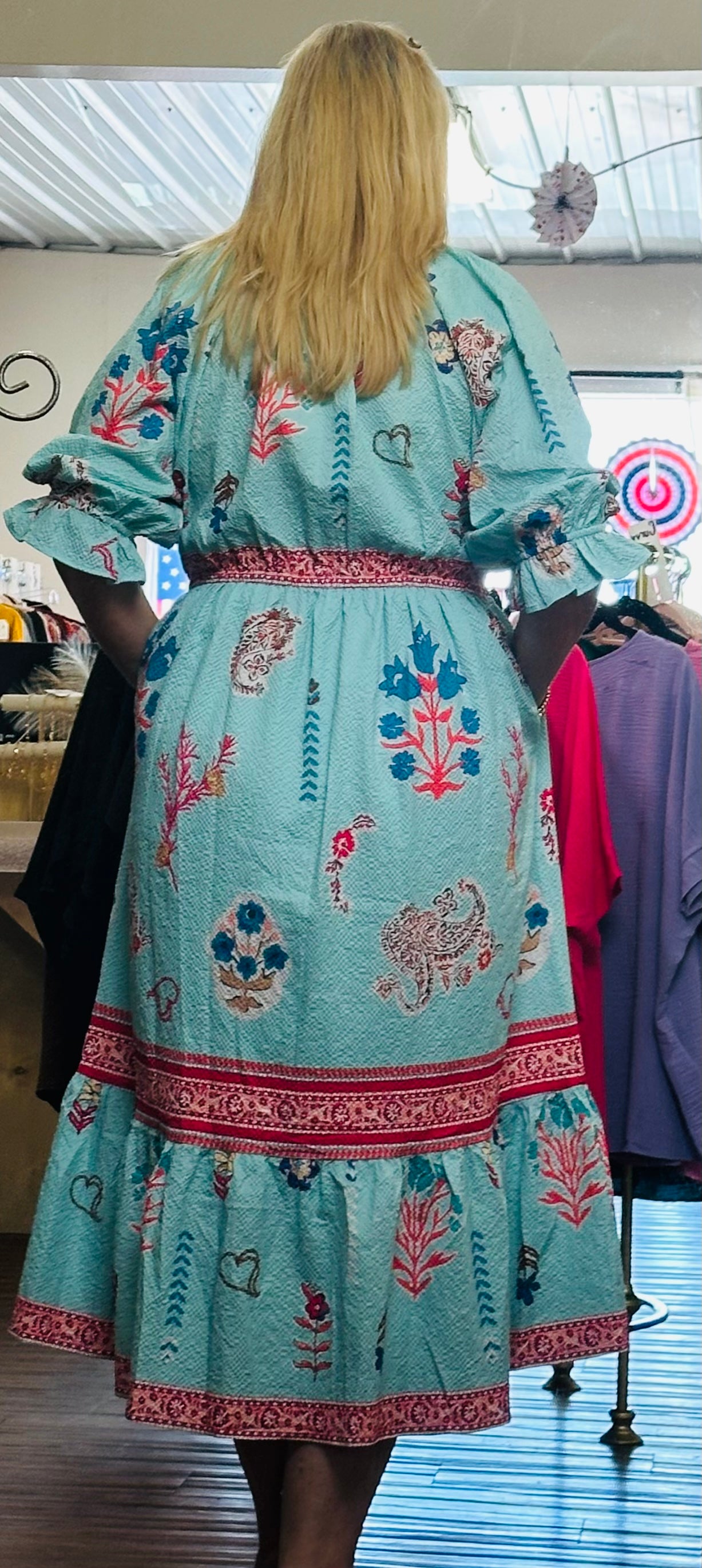 Curvy Mint Puffed Sleeve Midi Dress