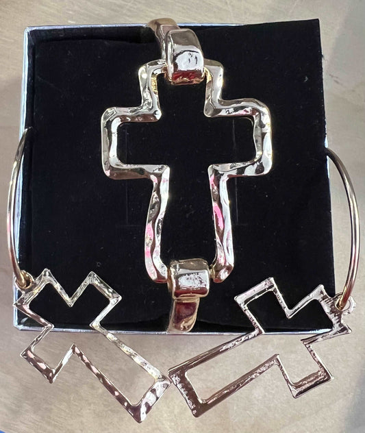 Cross Bracelet & Earring Set (Gold)