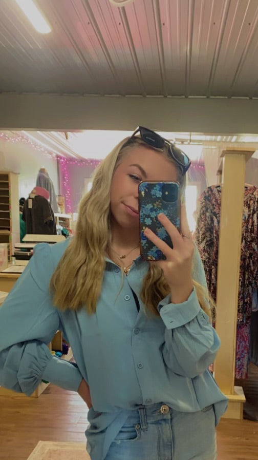 Blue Button up Elegant Blouse