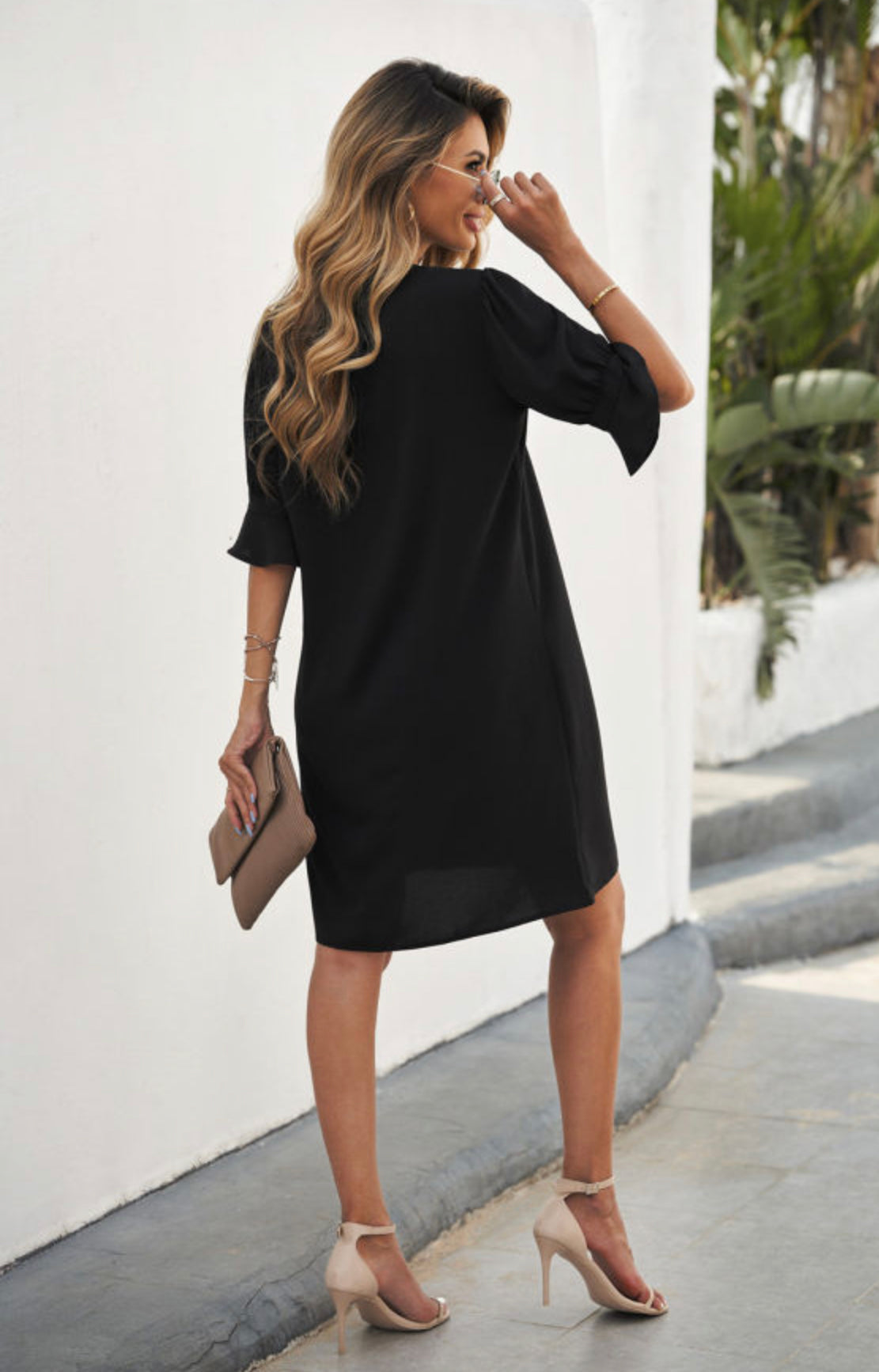 Black Ruffled Sleeve Dress