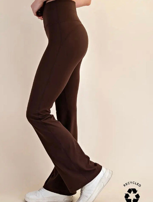 Brown Flare Cross Waistband Leggings Curvy