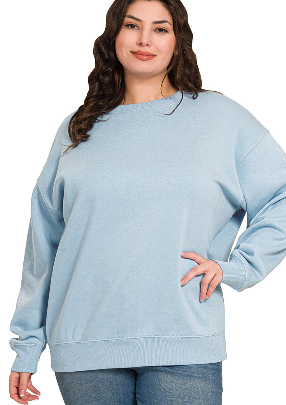Curvy fleece crewneck pullover sweatshirts