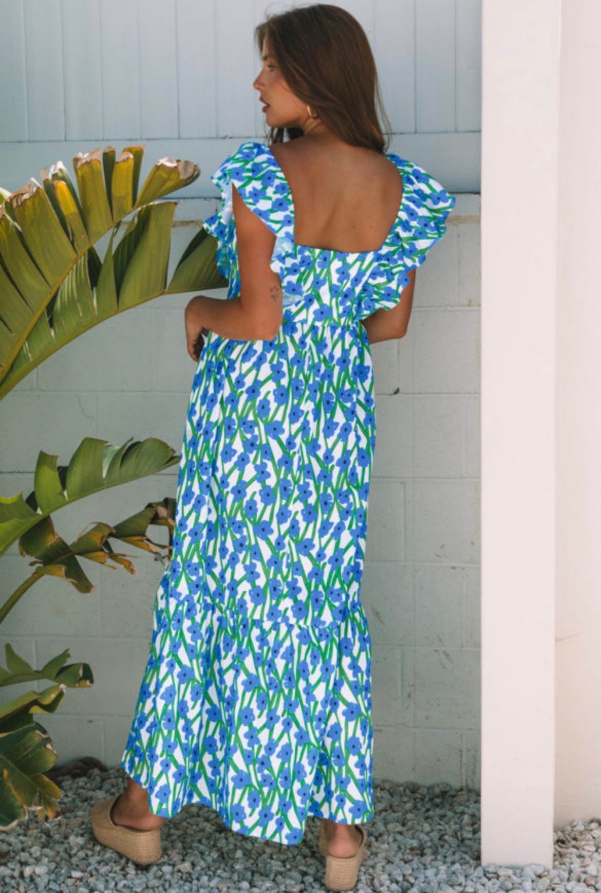 Coastal Bloom Ruffle Strap Maxi