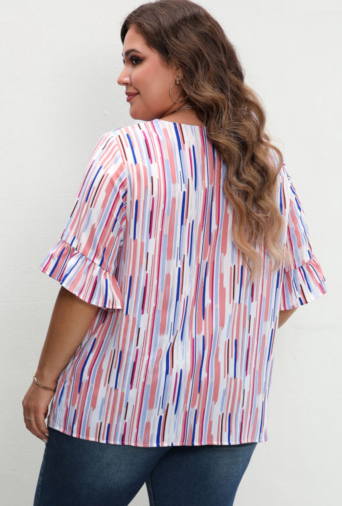 Ruffled Short Sleeve Stripe Top