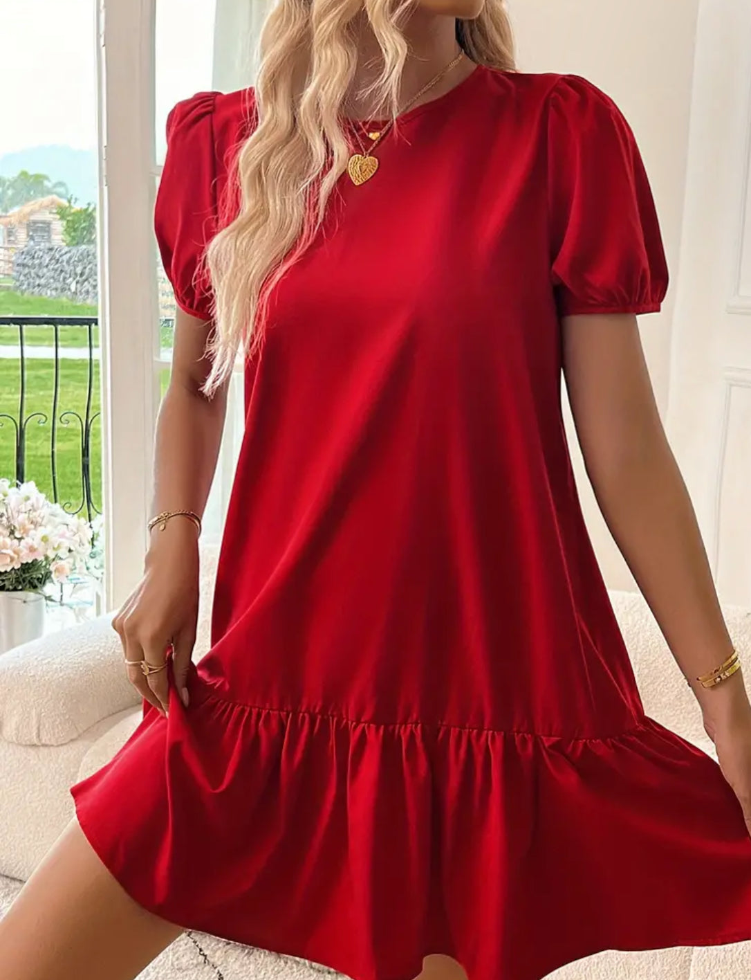 Red Ruffle Trim Dress