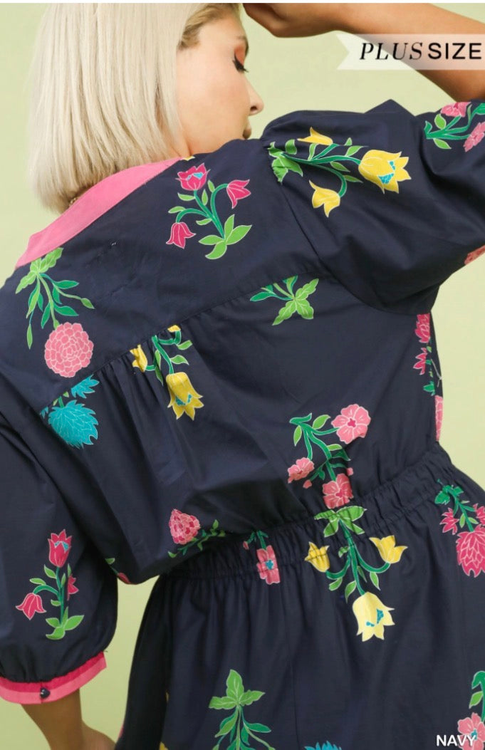 Navy Sweet Bloom Curvy Midi Dress
