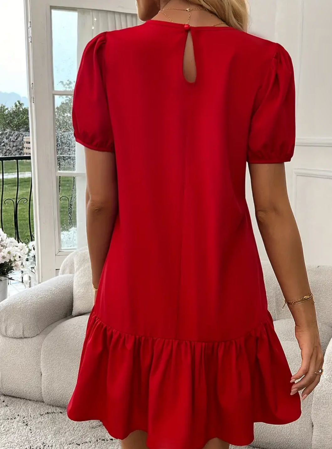 Red Ruffle Trim Dress