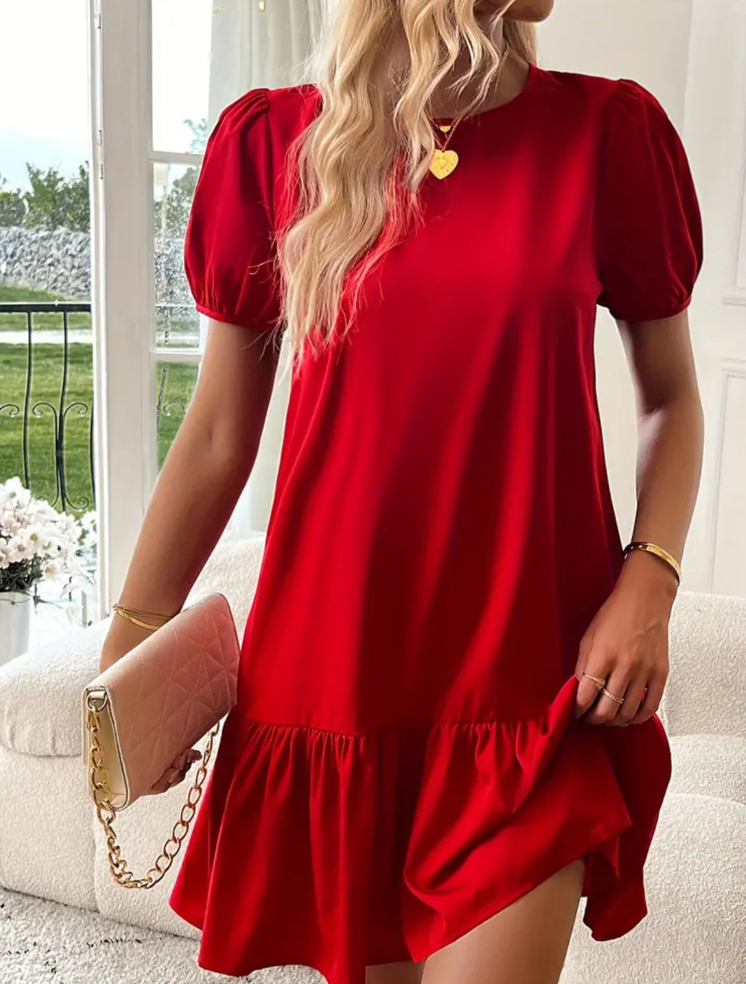 Red Ruffle Trim Dress