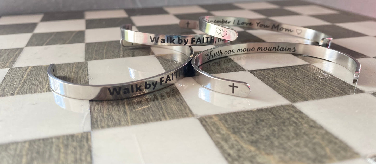 Stainless Steel Cuff Bangle Faith Religion Bangle