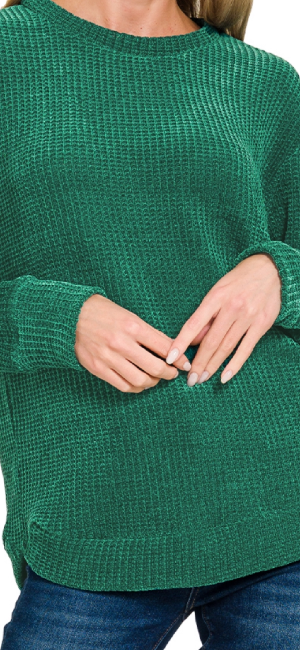 CHENILLE WAFFLE ROUND NECK SWEATER