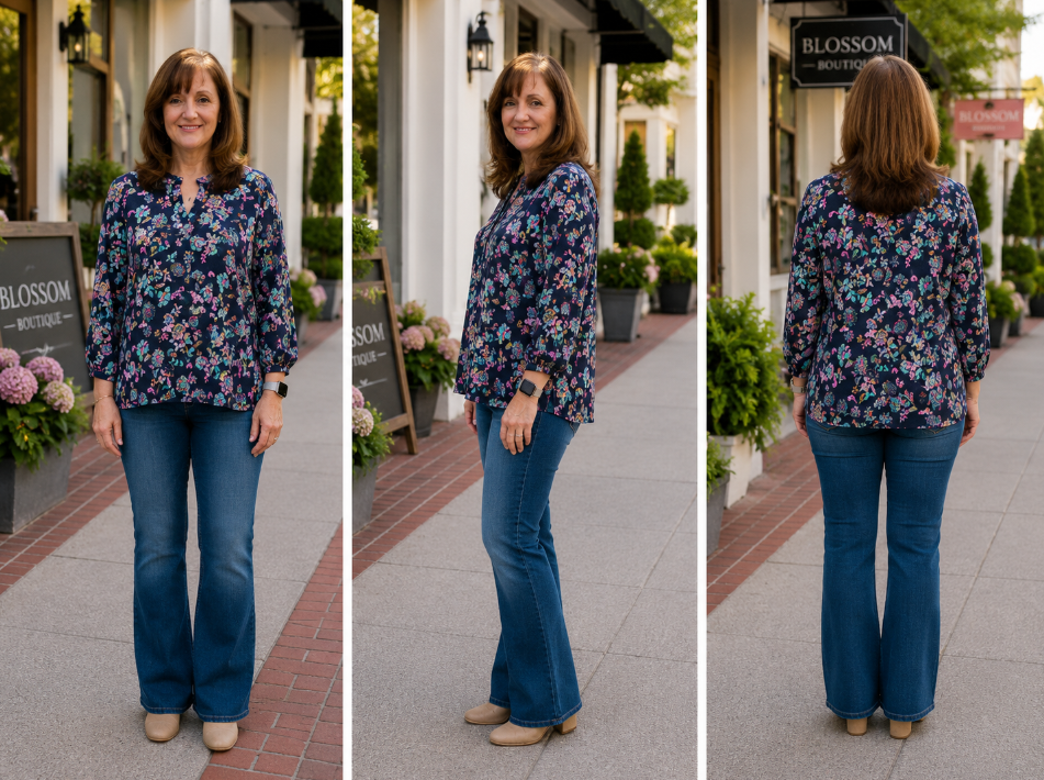 Navy Lizzy 3/4 length sleeve blouse