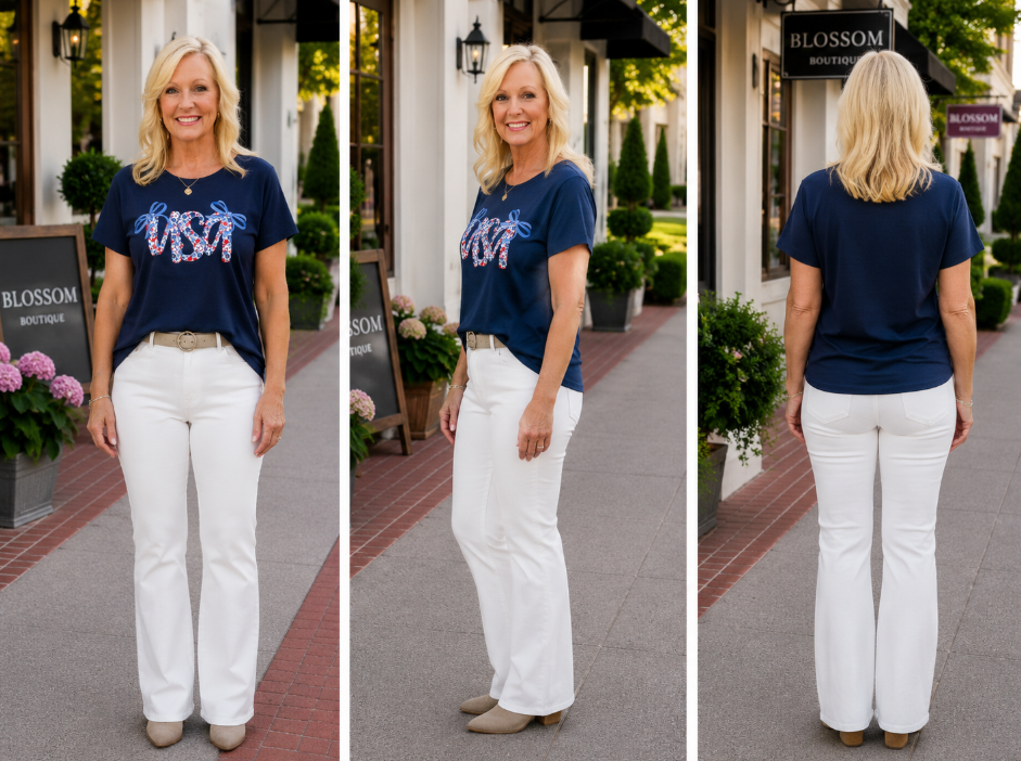 Blue Bow Floral USA Top