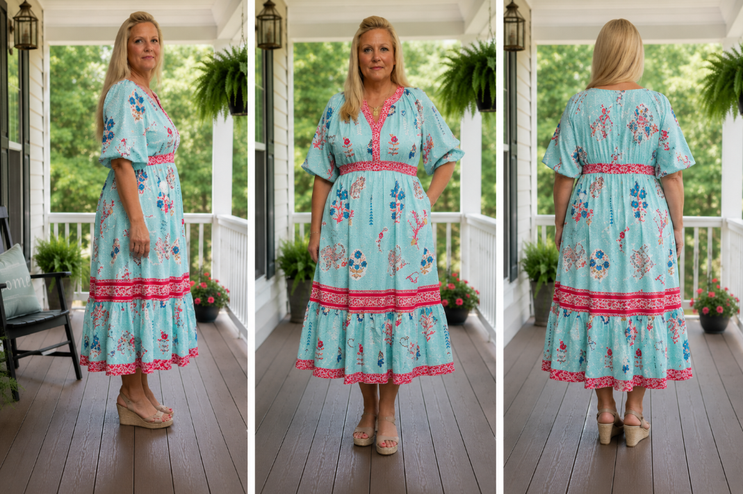 Curvy Mint Puffed Sleeve Midi Dress