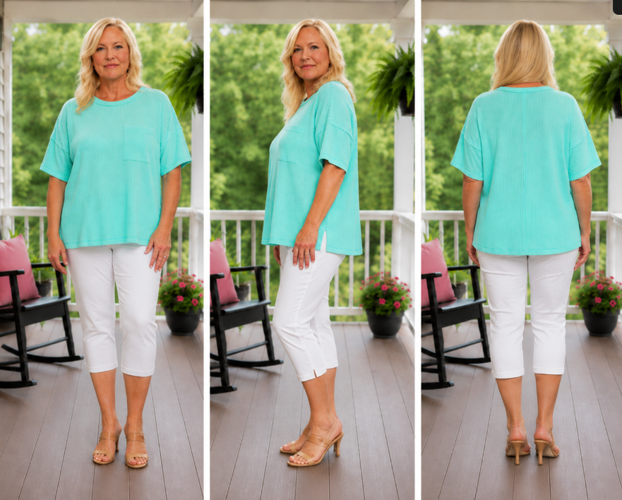 Mint Ribbed Short Sleeve Top