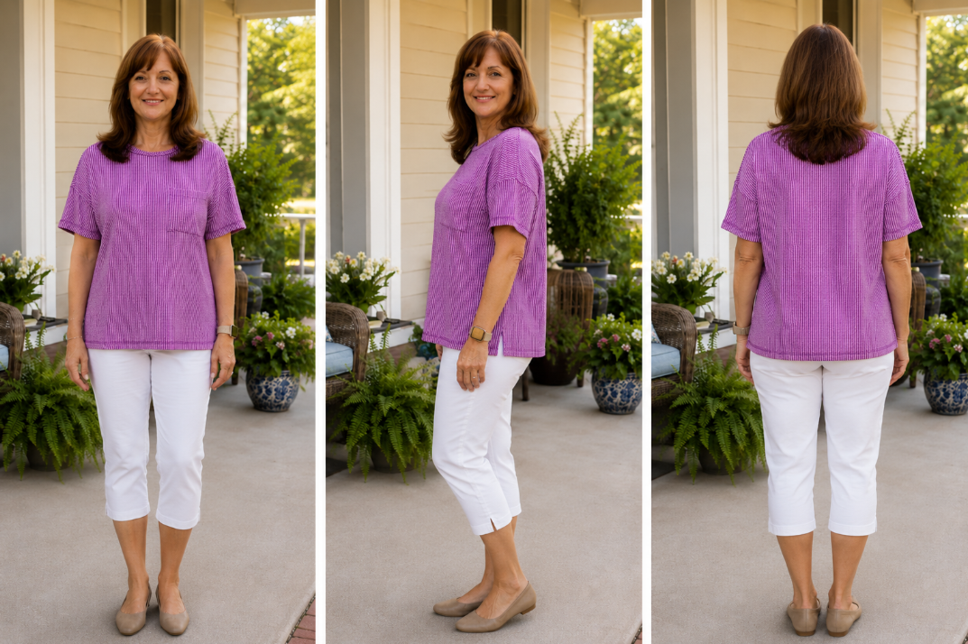 Plum Ribbed Short Sleeve Top