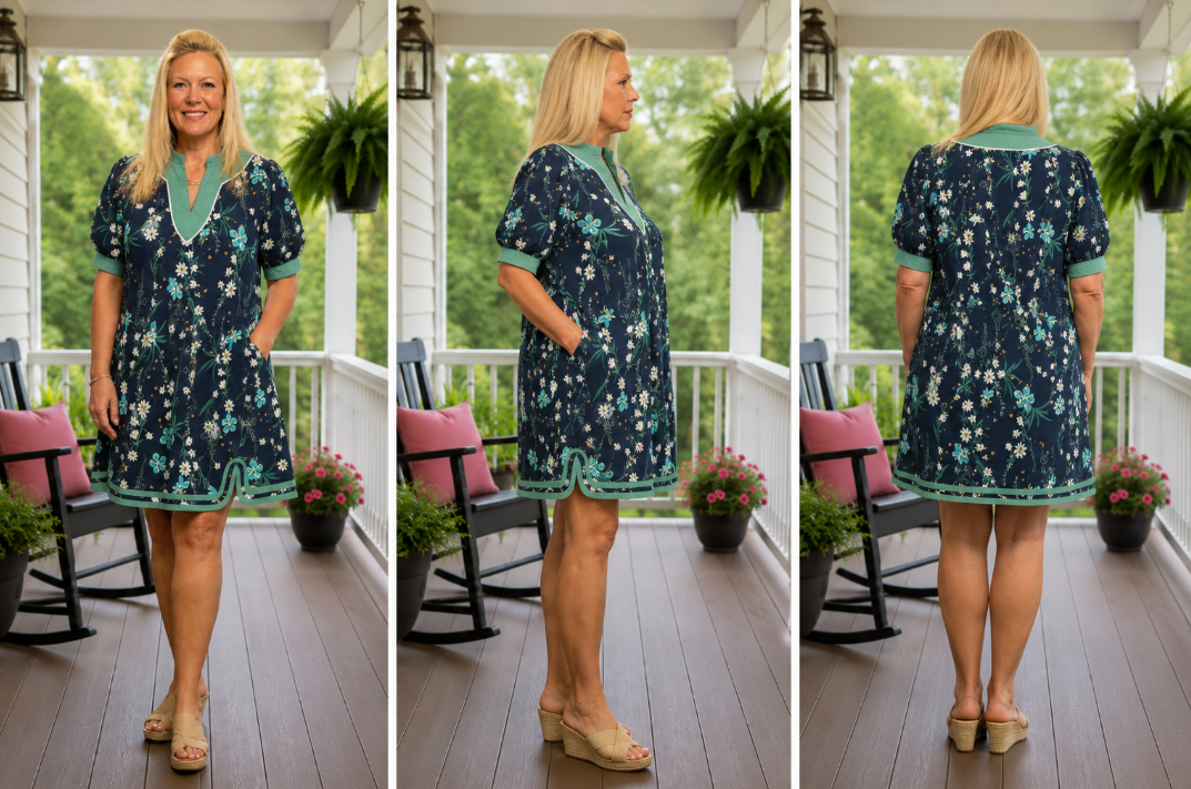 Navy Petal Pop Puff Sleeve Curvy