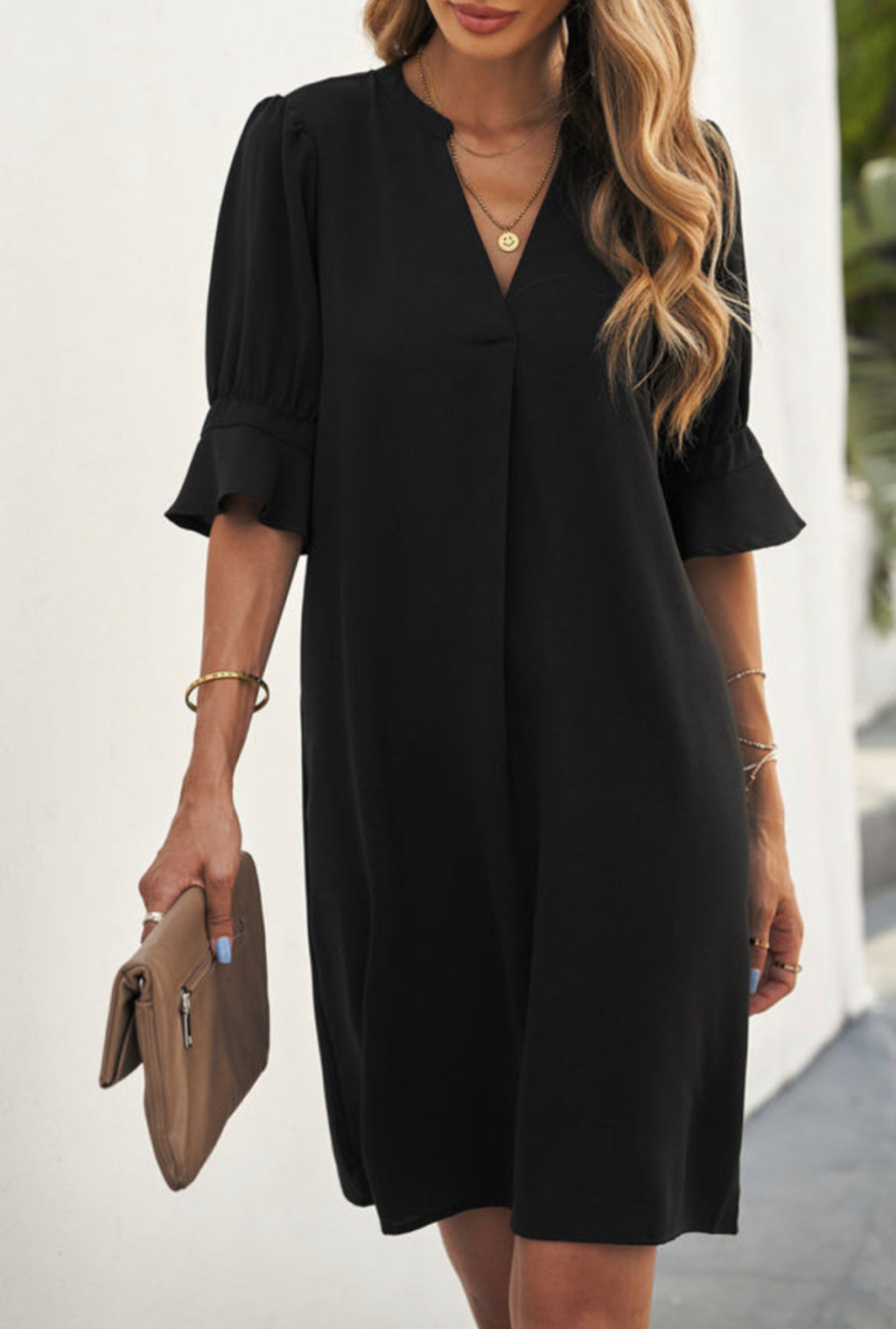 Black Ruffled Sleeve Dress