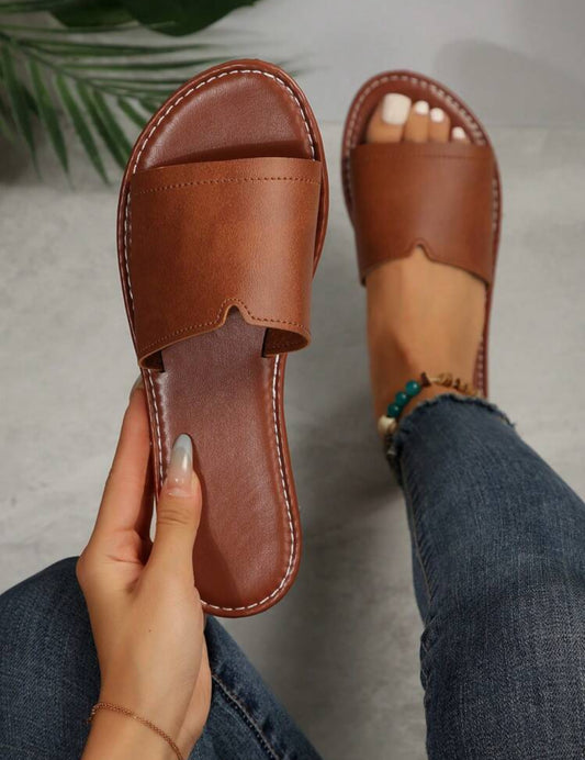 Tan Flat Open Toe Sandals