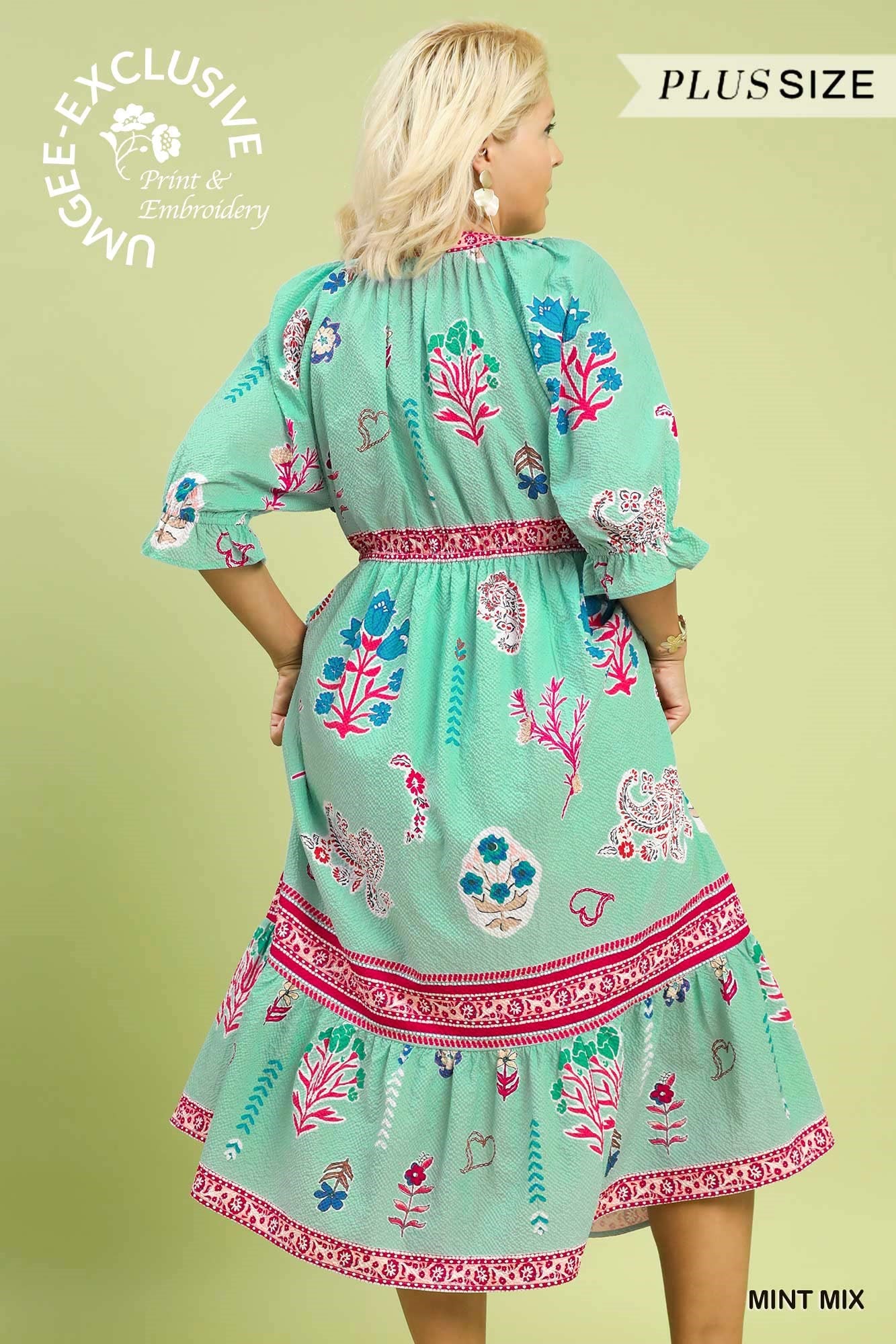 Curvy Mint Puffed Sleeve Midi Dress