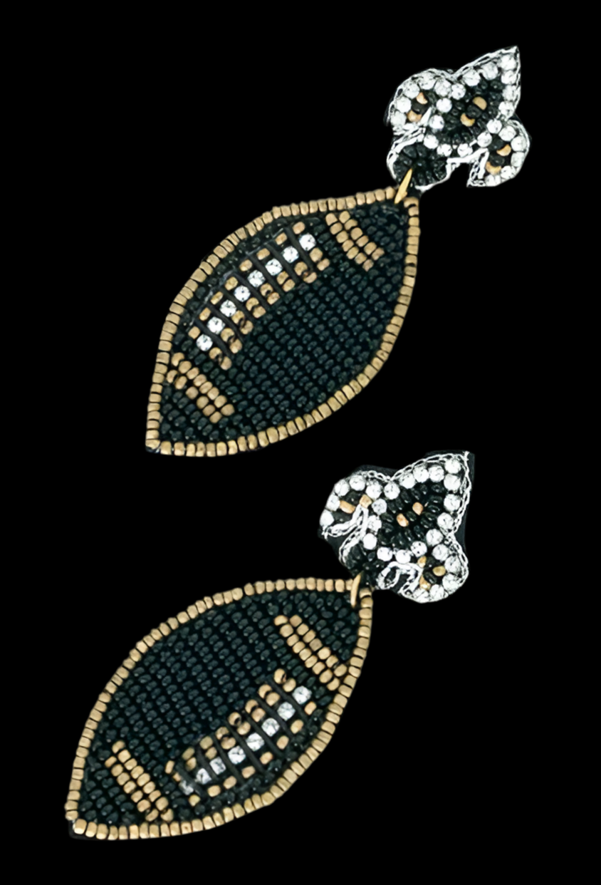 Fleur De Lis Beaded Football Earrings