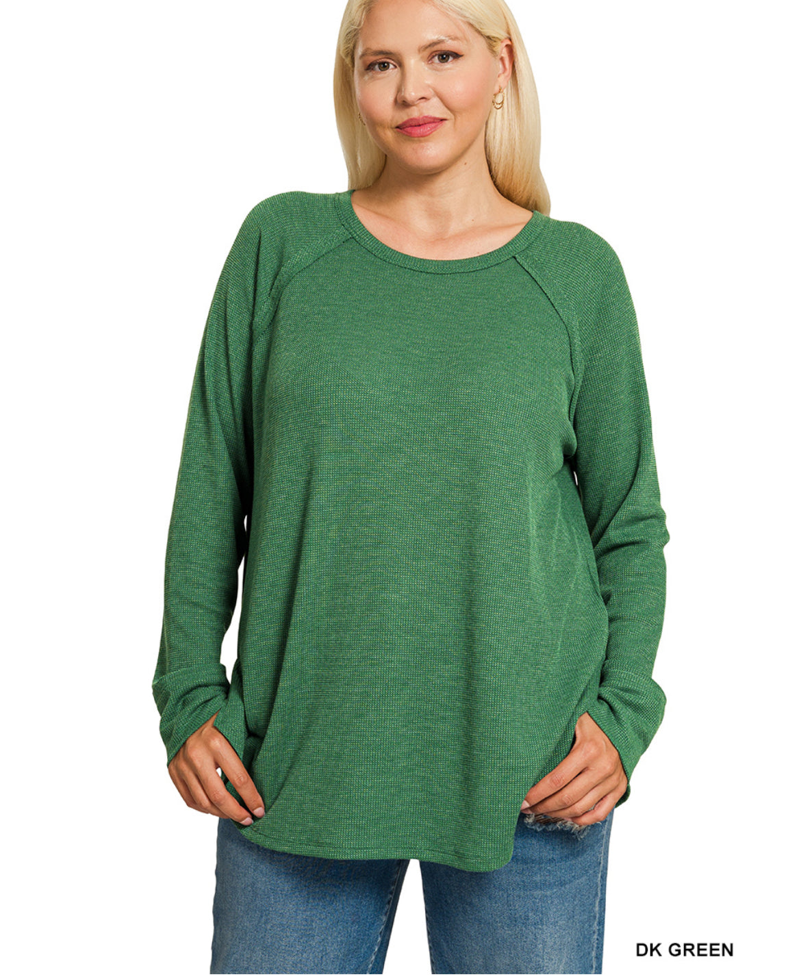 Zenana Waffle Knit Long Sleeve Top Hunter Green