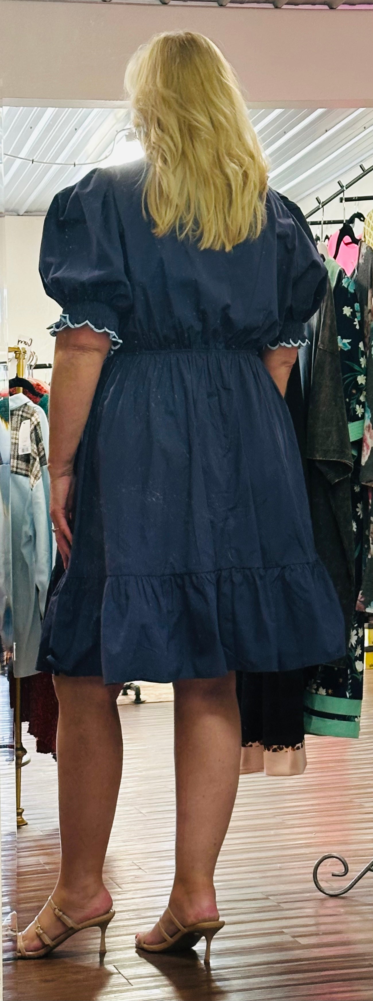 Navy Darling Scalloped Curvy Mini Dress
