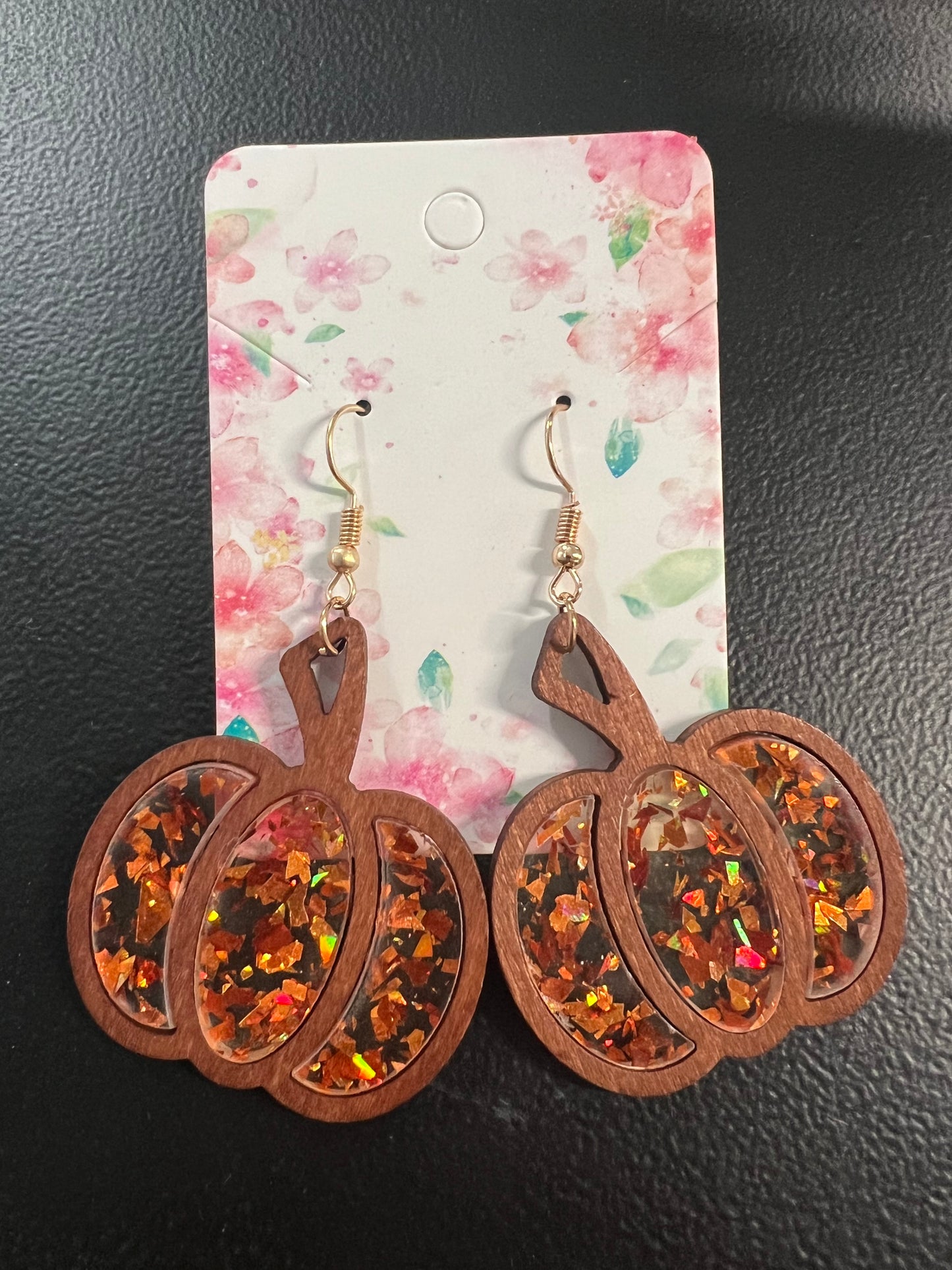 Wooden Pumpkin Earrings in 4 Colors