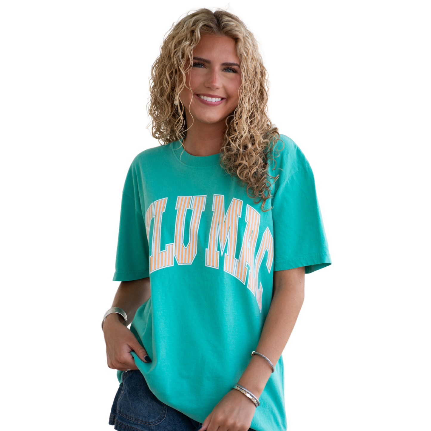 LULU MAC Adult Green Tee with STRIPES
